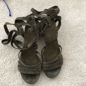 Olive lace up suede sandals